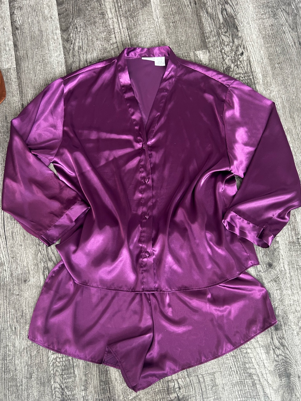 Secret Treasures Purple Satin Button-Front Sleep Shirt and Shorts